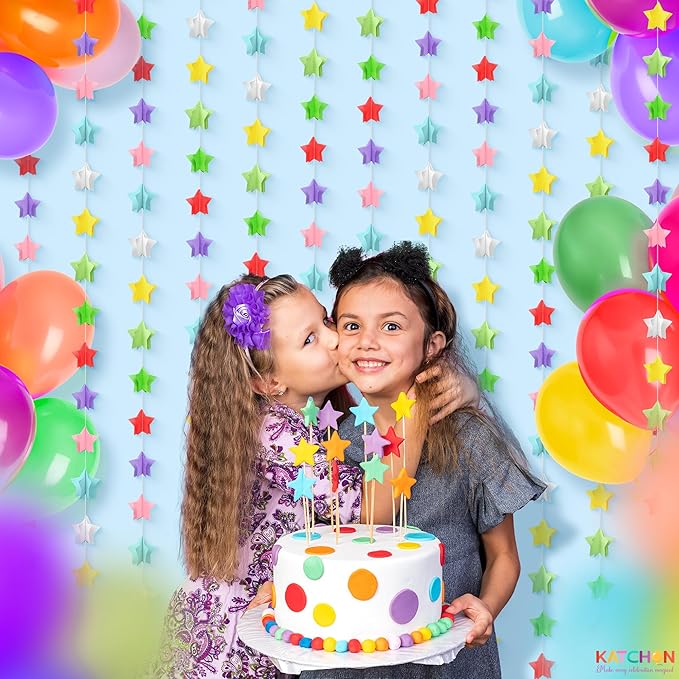 KatchOn, Multicolor Star Garland – Pack of 6 | Rainbow Garland for Classroom Decorations | Happy Birthday Decorations for Girls & Boys | Hanging Decor | Unicorn Party, Back to School Decorations