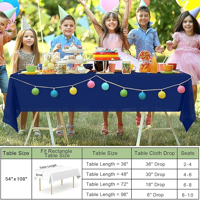 misaya 6 Packs Disposable Plastic Table Cloth, 54 x 108 Inch Waterproof Rectangle Tablecloth, Leakproof & Sturdy Decorative Table Covers for Easter, Picnic, Party and Outdoor, Navy
