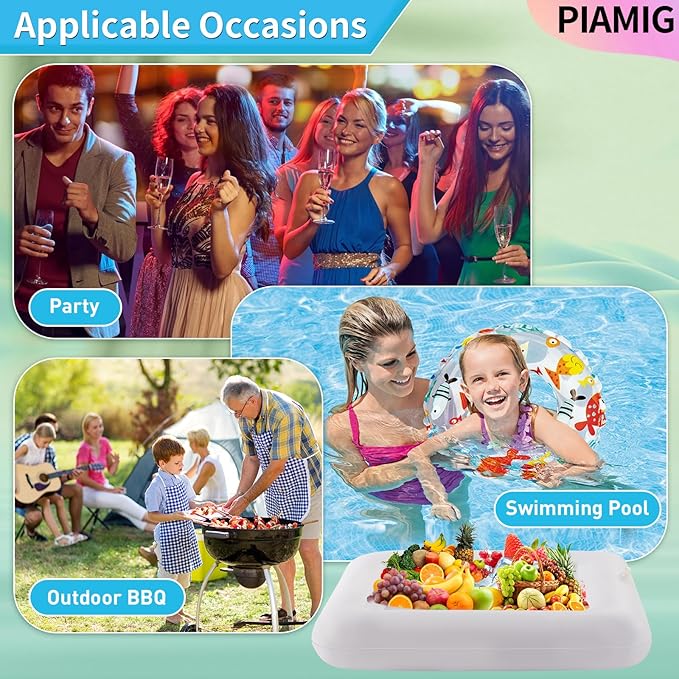 Inflatable Serving Bar, Salad Serving Sets Bar Buffet Food Drinks Inflatable Cooler Table Pool Ice Tray Easy to Blow Up for Party,Graduation,Picnic & Camping 24Inch x 24Inch (White, 2 PCS)