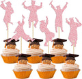 Gyufise 24Pcs 2026 Student Graduation Cupcake Toppers Glitter Class of 2026 Boys Girls Graduate Cap Cupcake Picks for 2026 Graduation Theme Party Cake Decorations Supplies Pink