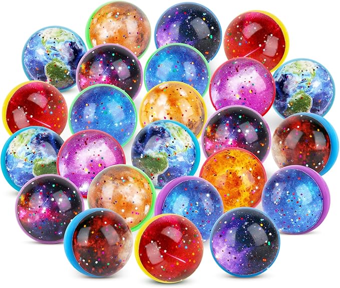 Hxezoc 24 Pcs Galaxy Bouncy Balls for Kids, 32mm 6 Styles Space Rubber Bounce Balls Bulk for Party Favors, Goodie Bag Fillers, Easter Gift Bag Stuffers, Basket Stuffers, Classroom Prizes