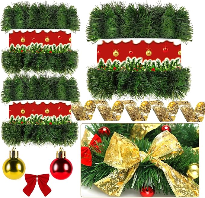 GardenNow 3 Pack 150FT Christmas Garland for Holiday Decoration, Christmas Ribbon Holiday Decor for Outdoor Indoor Artificial Christmas Twist Garland Home Soft Artificial Greenery Party Decoration