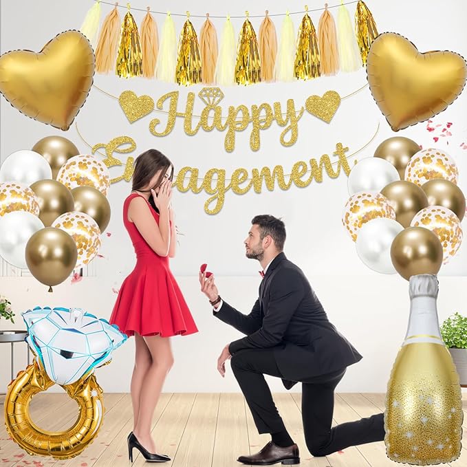 Gold Engagement Party Decorations Just Engaged Decorations Happy Engagement Banner Married Decorations Congratulations Wedding Bachelorette Party Decorations