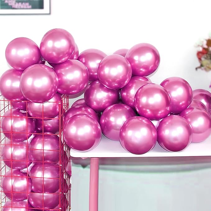 12 Inch 100 Pcs Metallic Chrome Hot Pink Balloons Shiny Thicken Latex Balloon Party Decoration (Hot Pink)