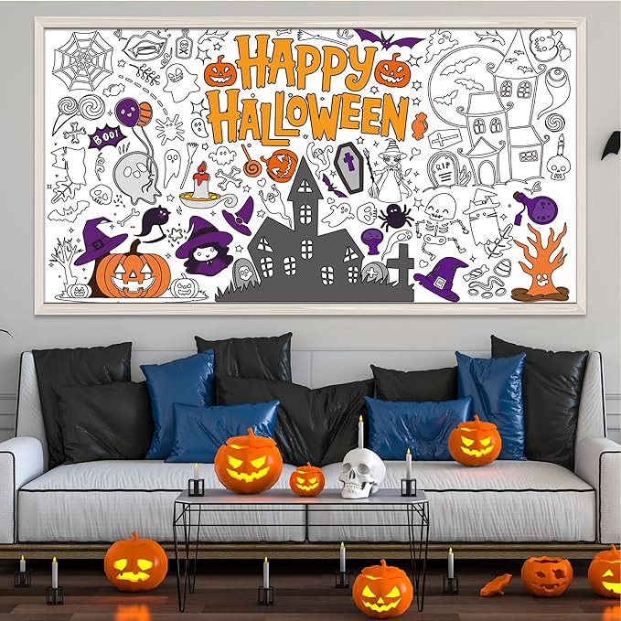OHOME Halloween Crafts for Kids - Giant Coloring Tablecloth/Poster | Halloween Party Decorations Favors Supplies for Kids Gifts Activities Games Toys Banner