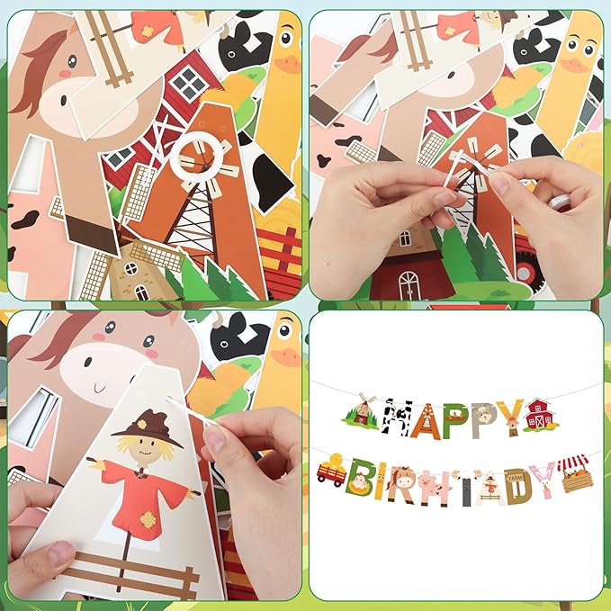 Farm Party Decorations Happy Birthday Banner Farm Party Banner Garland for Birthday Party Decorations Farm Party Supplies