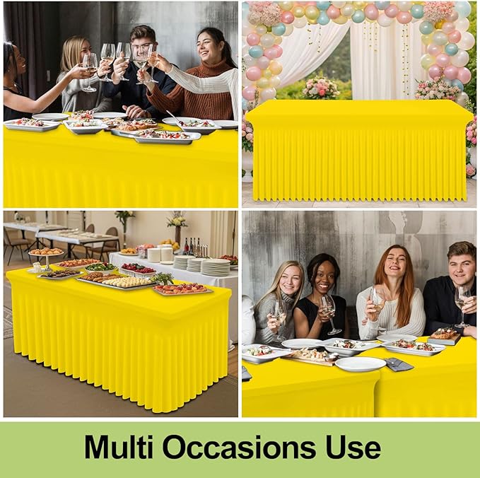 Smiry Spandex Tablecloth, Elastic Fitted Stretch Tablecloth for 6FT Rectangle Tables, Waterproof Washable Table Cover Skirt for Outdoor, Wedding, Banquet & Parties (Yellow, 72Lx30Wx30H Inch)
