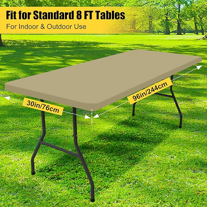 Smiry 2 Pack Rectangle Picnic Table Cloth, Waterproof Elastic Fitted Tablecloths, Washable Polyester Rectangular Patio Table Cover for Camping, Indoor and Outdoor (Taupe, 30"x96")