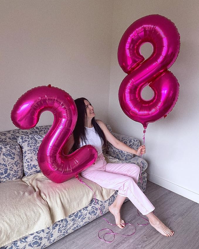 Hot Pink Number 0 Balloon 40 Inch, 0 Balloon Numberfor 10th 20th 30th 40th 50th 60th Birthday Decorations, Hot Pink Party Supplies for Men Women