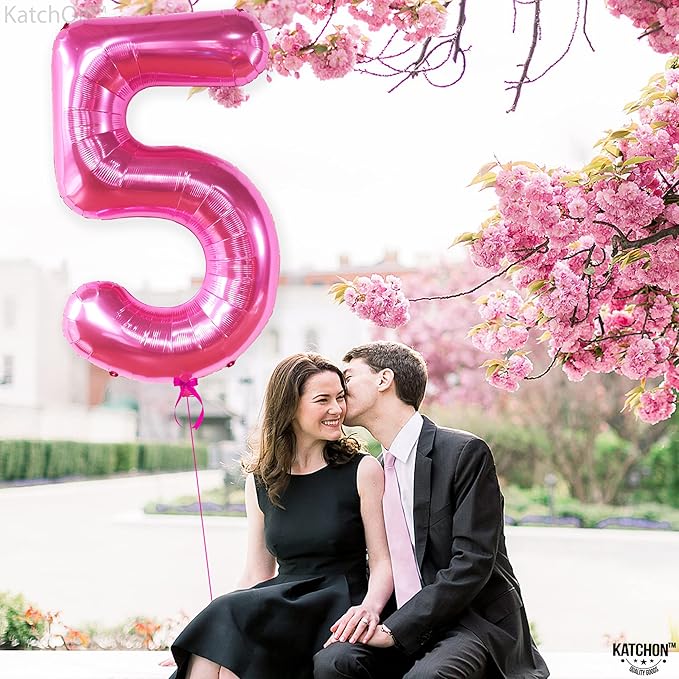 KatchOn, Giant Hot Pink 5 Balloon Number - 40 Inch | 5th Birthday Balloons For 5th Happy Birthday Decorations | Five Number Balloons For Pink Party Happy Anniversary Decorations