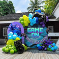Video game balloon garland arch kit 140pcs purple blue green black balloons with Diy star controller mylar balloon for gamer night Birthday party decorations