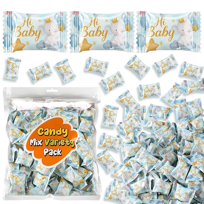 Naucoos Blue Elephant Baby Shower Candy - 26.5 oz. Bag - 150 Individually Wrapped Hard to Soft Mints It's a Boy Blue Candy for Baby Shower Gender Reveal Party Favors Recovery Goodie Bags