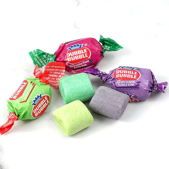Double Assorted Fruit Flavored Bubble Gum - 1 Pound Bulk Bag (Approx. 70 Pieces) - Individually Wrapped Gum - The Hampton Popcorn & Candy Company (Assorted Fruit Flavored - Multi Colored)