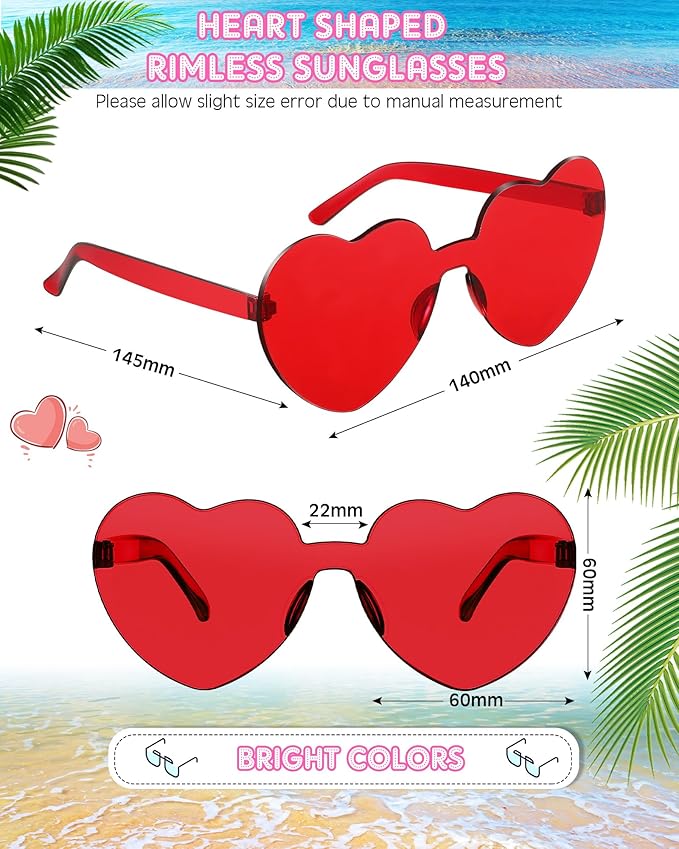 Photect 12 Pair Heart Shaped Sunglasses Neon Color Transparent Heart Glasses for Women Party Favor
