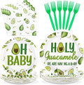 96Pcs Avocado Baby Shower Decorations Baby On The Way Plates and Napkins Disposable Green Holy Guacamole Themed Tableware for Baby Avocado Baby Shower Gender Reveal Party Supplies Serves 24