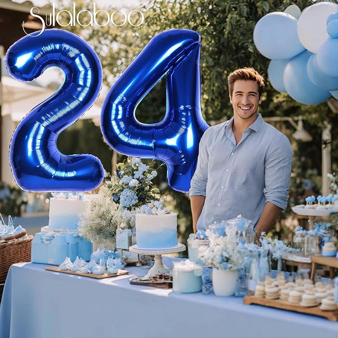 40Inch Navy Blue Number 24 Balloon Large Helium Royal Blue Number Balloons 0-9 Giant Digital 24th Foil Mylar Big Party Balloon for Boy Birthday Party Anniversary Graduation Decorations