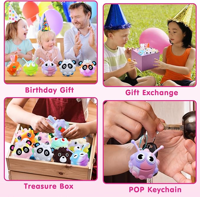 Easter Basket Stuffers, 18 PACK Animal Pop Fidget Balls, Easter Egg Fillers, Birthday Gifts for Boys Girls, Party Favors for Kids 4-8 8-12, Goodie Bags Stuffers for Kids, Pinata Stuffers
