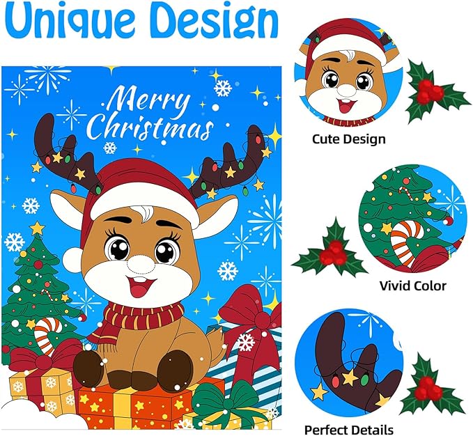 Christmas Games - Pin The Nose on The Reindeer Games for Families Party, Cute Indoor Christmas Home Decor Party Decorations, Xmas Activities Presents Holiday Decor, Blue