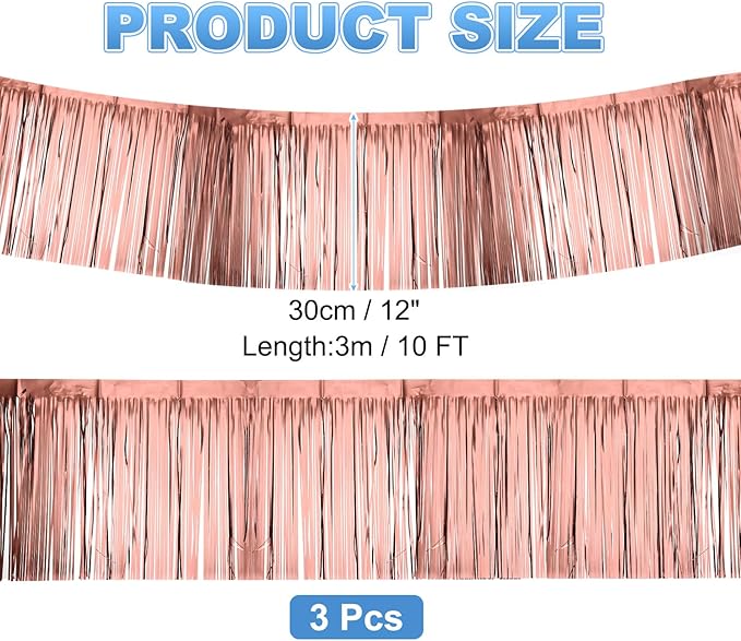 PATIKIL Foil Fringe Garland 10 Feet, 3 Pack Metallic Tinsel Streamers Fringe Banner Wall Hanging Curtain Backdrop for Wedding Birthday Christmas New Year Party Decoration, Rose Gold