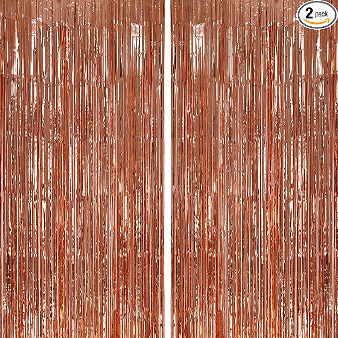 2 Pack Foil Fringe Backdrop - Rose Gold Shiny Tinsel Curtains for Party Decoration/Photo Booth Props - 3.3x6.6 FT Metallic Foil Backdrop for Birthday, Wedding, Graduation, Christmas.