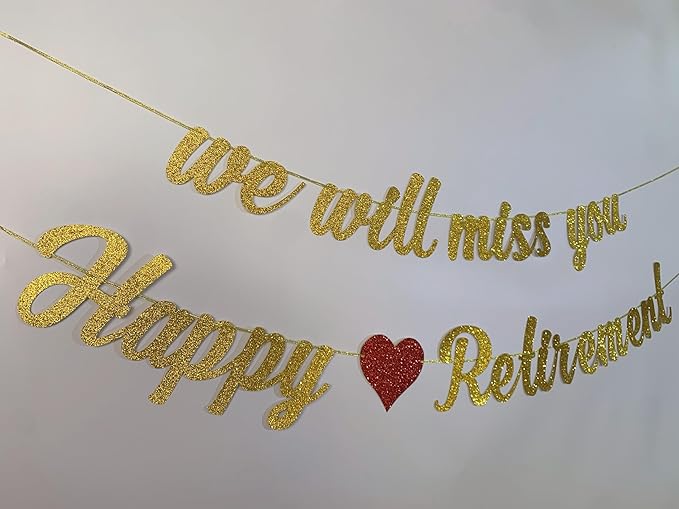 Happy Retirement Banner and We Will Miss You Banner for Retirement Party Decorations(Pre-Strung)