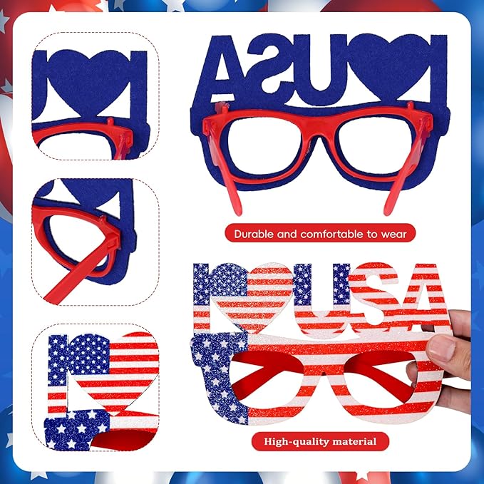 Max Fun 24 Pack American Flag Glasses – USA Patriotic Party Sunglasses for 4th of July, Independence Day, and Memorial Day – Fun Photo Booth Props and Party Favors for Kids and Adults