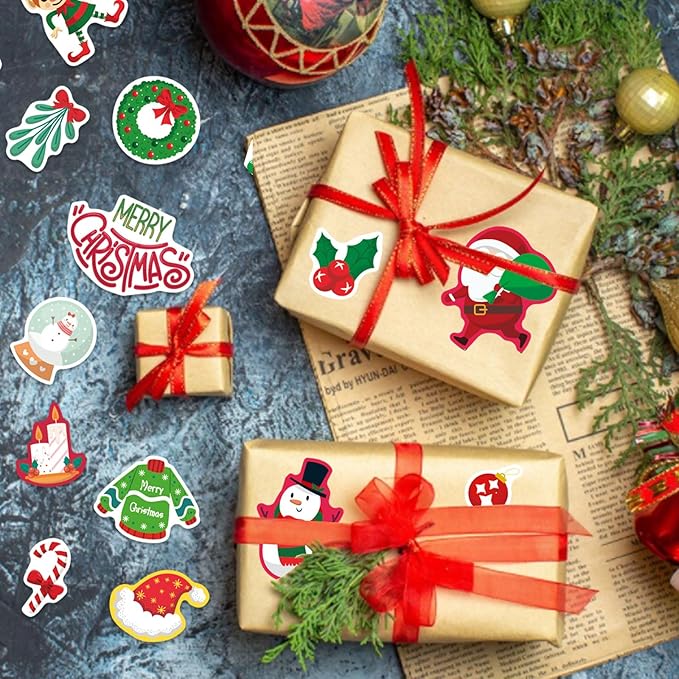 Christmas Stickers for Kids, Merry Christmas Theme Stickers Non-Repeating, Xmas Winter Holiday Party Favor, Stocking Stuffer for Kids, Xmas Gifts Decorations