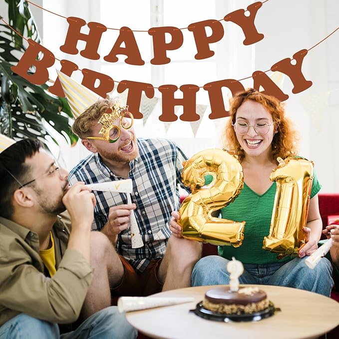 Brown Happy Birthday Banner Birthday Party Decorations Sign Birthday Backdrop Party Supplies Happy Birthday Bunting Banner for Kids Adults