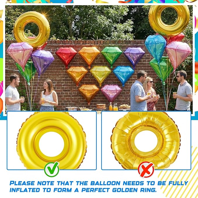 15 Pack Gold Ring and Chaos Gem Birthday Party Balloon Set Cartoon Characters Themed Party Decor Foil Large Balloons for Cartoon Carnival Theme Birthday Decorations