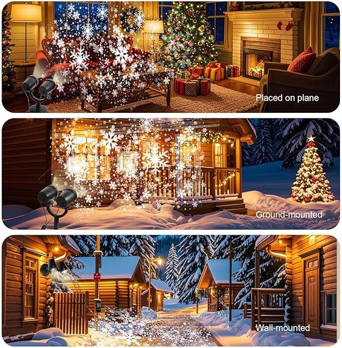 Outdoor Christmas Decorations Christmas Double Head Snowflake Projector Lights,Christmas Projector Lights IP65 Waterproof Adjustable Christmas Decorations Indoor for Patio Wall Window