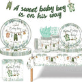 Baby Boy Shower Party Decorations – 194 PCS A Sweet Boy Is On His Way Party Supplies for 24 Guests, Includes Plates, Cups, Napkins, Cutlery, Banner & Tablecloth
