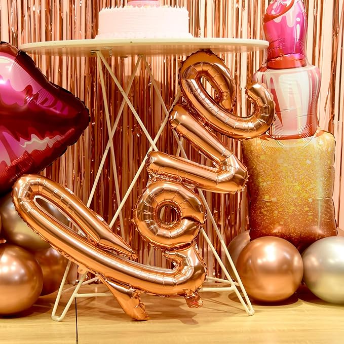 Rose Gold birthday decorations for women ，happy birthday party decorations for girls，Rose Gold Fringe Curtain，happy birthday banner， balloon letters