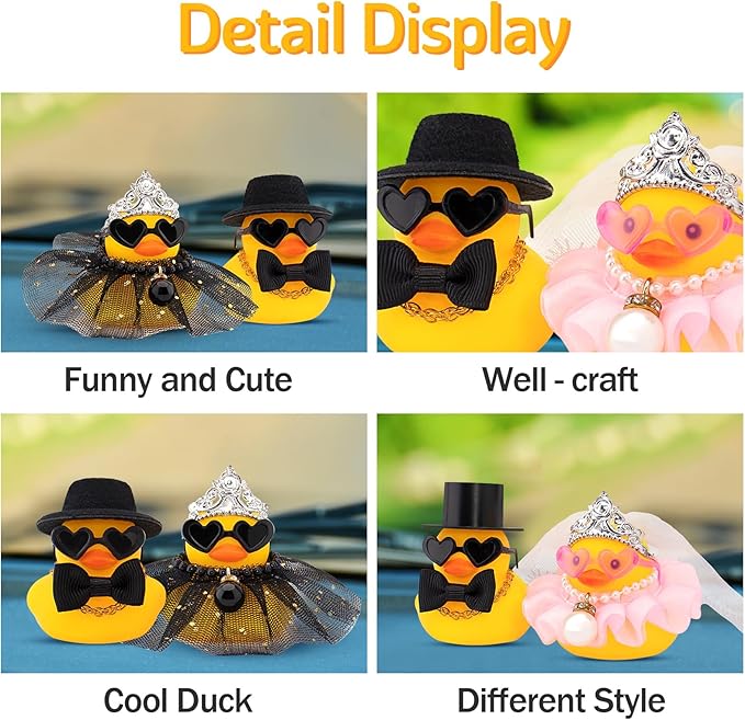 wonuu Pair Set of 2 Wedding Rubber Ducks, Bride Groom Duckies Marriage Rubber Duck Mini Couple Ducky for Ceremony Gift Souvenir Marry Blessings Elegant Heartwarming Present, Pink with Hard Top Hat