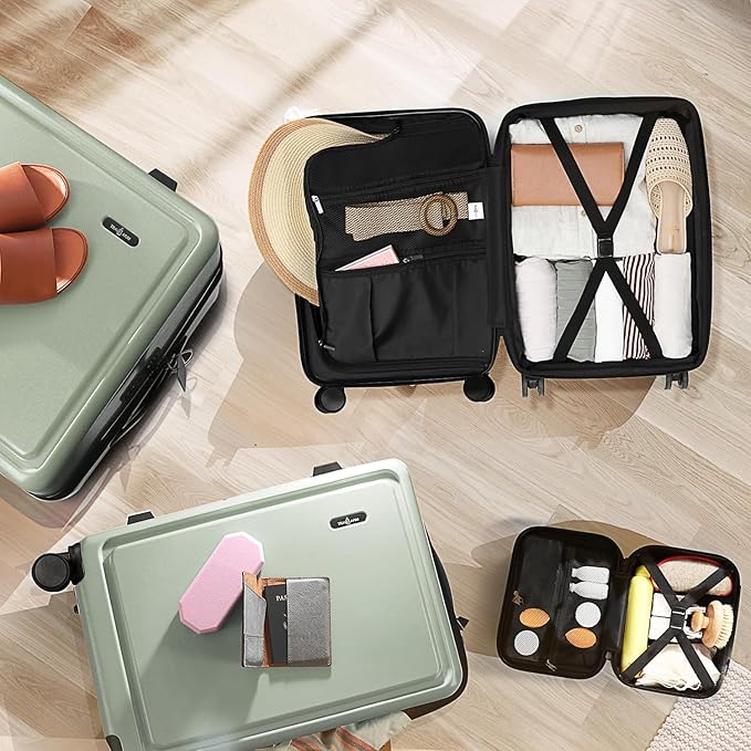TRAVELARIM Hard Shell Luggage Sets with Spinner Wheels 4 Piece, Expandable Large Suitcases with TSA Lock, Travel Large Suitcase Set, Sage Green Luggage Set