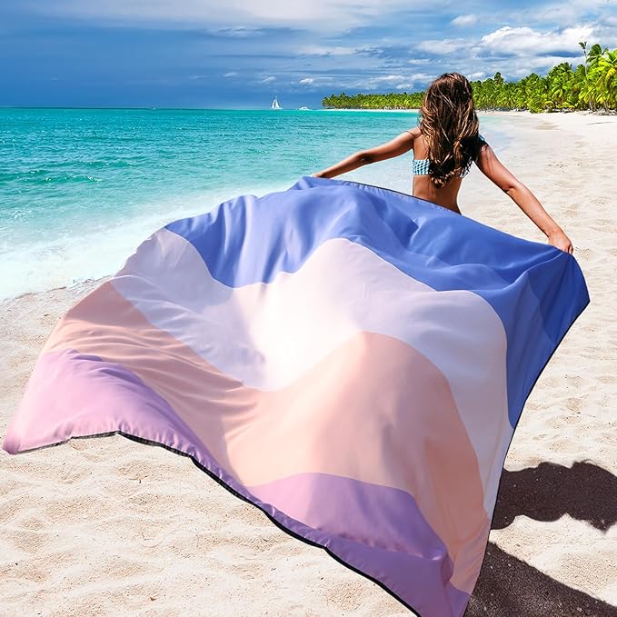 WIWIGO Beach Blanket Waterproof Sandproof Beach Mat 79" X 83"/10'x9'for 2-8 Adults Quick Drying Outdoor Picnic Mat Beach Accessories for Travel, Camping, Hiking
