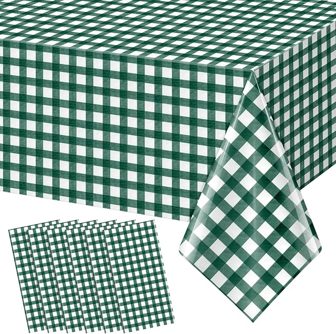 6pcs 54X108inch Dark Green Checkered Tablecloth,Green Gingham Tablecloths Buffalo Plaid Disposable Plastic Table Covers for Birthday Baby Shower Bridal Wedding Party Birthday Decorations