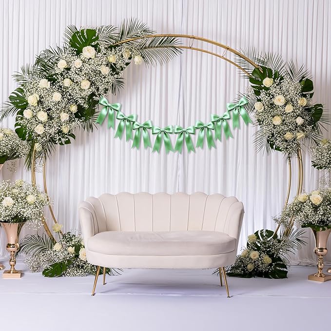 2 Strings of 16PCS Sage Green Bow Garlands Banner Decoration,Pre-Strung Satin Ribbon Ornaments for Birthday,Bachelorette Party,Bridal Shower,Wedding,Engagement,Baby Shower,Graduation Decor,Anniversary
