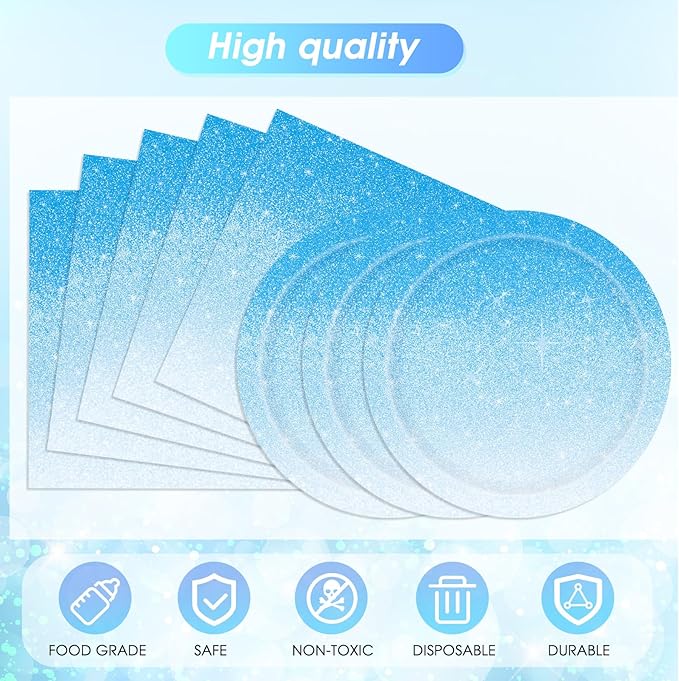 41Pcs Ombre Blue Party Supplies Disposable Tableware Set Gradient Light Blue Paper Plates Napkins Tablecloth丨Baby Shower Wedding Anniversary Man Birthday Party Decorations Supplies,Serve 20