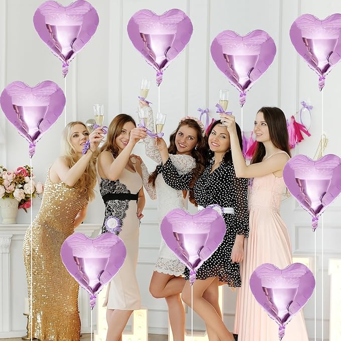 Purple Foil Heart Balloons, 12Pcs Lavender Purple Heart Shape Foil Balloons, 18 Inch Light Purple Helium Heart Balloons for Girls Women Birthday Wedding Baby Shower Valentines Anniversary
