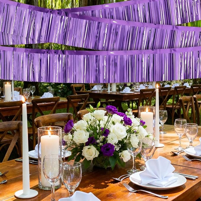 4 Packs Foil Fringe Garland Tinsel Streamers Shiny Wall Hanging Birthday Banner Backdrop for Graduation Wedding Anniversary Celebration Happy Birthday Party Decorations Light Purple
