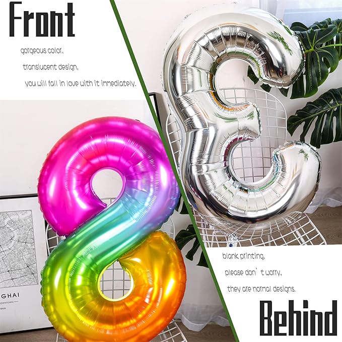 Number Balloon | Number 8 Balloon for 8th Rainbow Birthday Decorations | Giant Multicolor Mylar 8 Balloon Number - 40 Inch | Big Foil Colorful 8 Birthday Balloon for Anniversary Party Supplies Favors