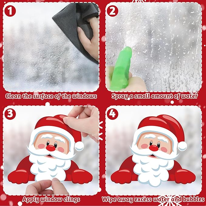 186PCS Christmas Decor, Christmas Window Clings, 9 Sheets Snowflake Window Stickers Decals with Santa Claus Snowman Reindeer, PVC Xmas Decorations Clings for Holiday Party Decorations Accessories