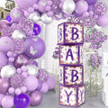 Baby Boxes with Letters for Baby Shower, 4pcs Butterfly Balloon Boxes with Letters for Gender Reveal Birthday Wedding Baby Shower Decorations(Purple)