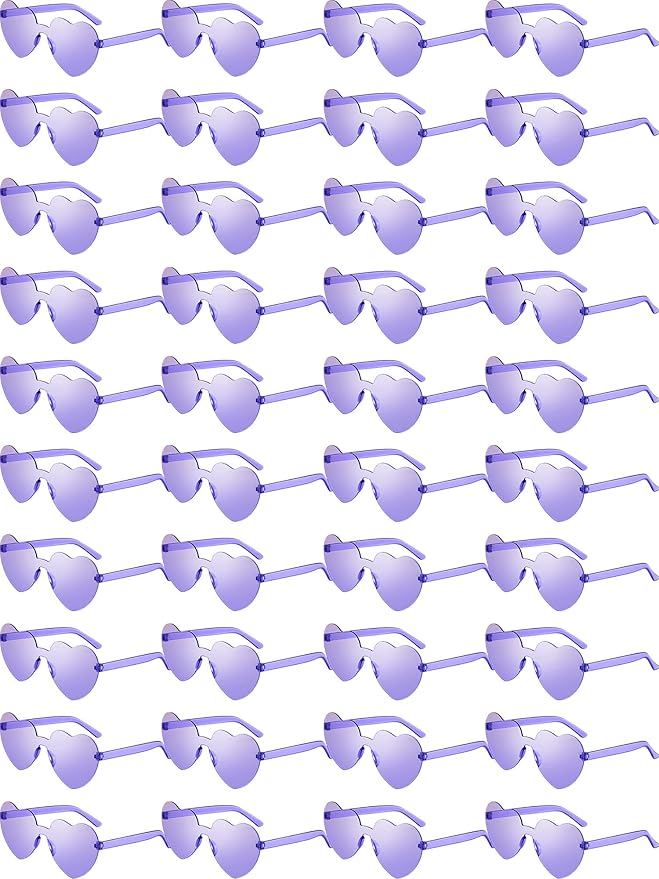 Weewooday 40 Pairs Heart valentines Glasses Rimless Heart Shaped Frameless Sunglasses Transparent Sunglasses Tinted Eyewear