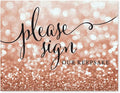 Andaz Press Wedding Party Signs, Glitzy Rose Gold Glitter, 8.5x11-inch, Please Sign our Keepsake Table Sign, 1-Pack, Bokeh Colored Party Supplies