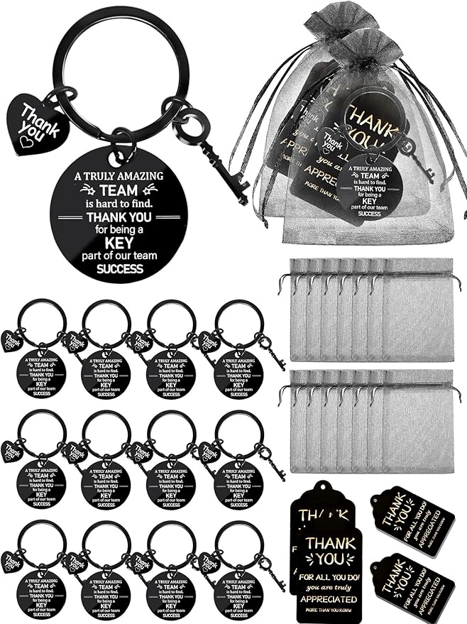 36 Pcs Employee Appreciation Gift Bulk Thank You Coworker Keychains with Organza Bags Inspirational Cards for Nurse Staff Team Customer Service Appreciation Gifts