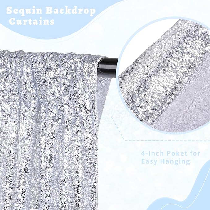 B-COOL Silver Sequin Backdrop Curtains 2 Packs Sparkle Backdrop 5ftx8ft Fabric Glitter Photography Drapes for Party Baby Shower Wedding Birthday Decoration
