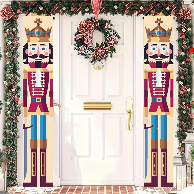 Nutcracker King Porch Banners 12x71 Inch Christmas Door Decorations Soldier Prince Banner with Crown Sword Design Holiday Outdoor Hanging Decor for Front Door Entryway Wall Yard Xmas Supplie