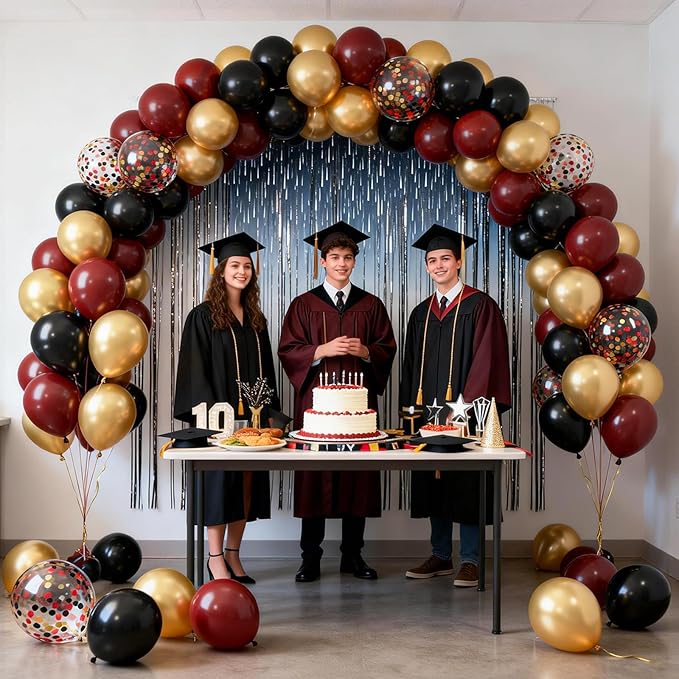 Patimate Burgundy Black Gold Balloons Set, 50Pcs 12 Inch Maroon Black Metallic Gold Latex Balloon Confetti Balloon for Graduation Birthday Baby Shower Wedding Party Decorations