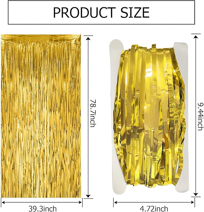 2 Pack Gold Fringe Curtain Backdrop Tinsel Streamers Birthday Party Decorations Christmas Photo Booth Backdrop Halloween New Year Graduation Baby Shower Theme Party Decorations